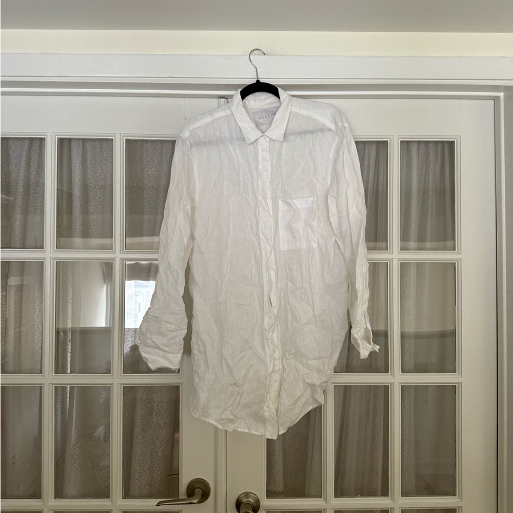 Asceno White 100% Linen Button-Up Shirt Tunic
